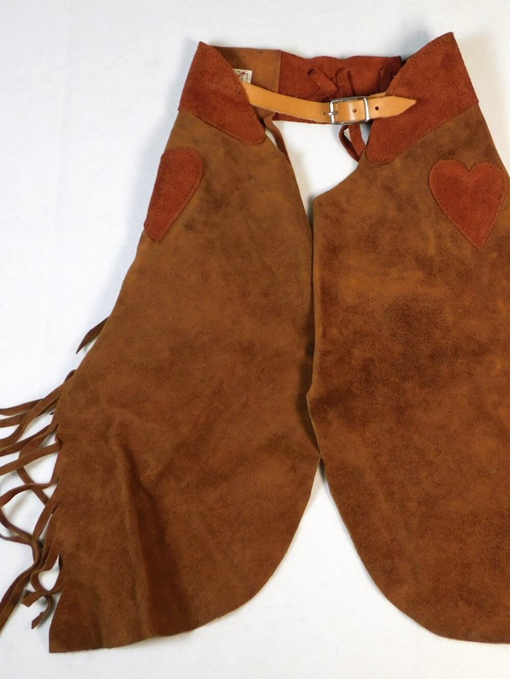 Vintage  Chap-Parel Kids 4t Leather Chaps Brown/Red Fringes Western/Cowboy/Rodeo